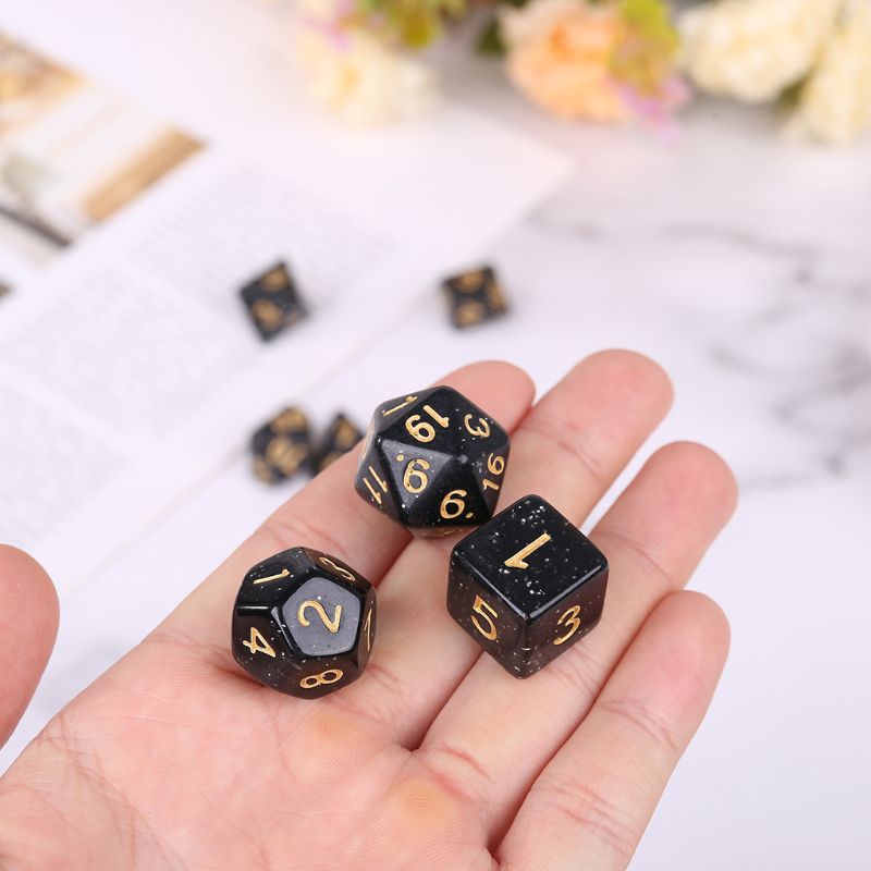 7pcs/set Acrylic Polyhedral Dice for TRPG Board Game DND D4-D20 Party Game Black Dice