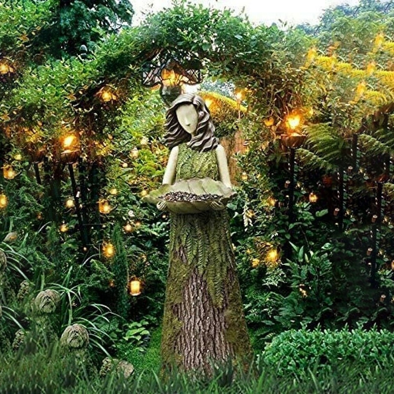 Resin Garden Ornament Sherwood Fern Fairy Statuary With Bird Feeder Garden Decoration Sculptu Fairy Garden Statue Birthday