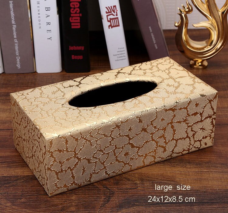 Pu en houten rechthoekige verwijderbare thuis auto tissue box deksel zakdoekendoos auto papier opbergruimte thuis bruiloft decoratie 527: Groot kunstgoud