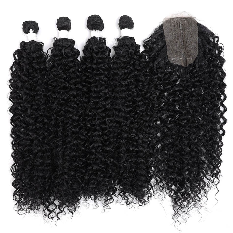 Hair Bundles With Closure Sythetic Water Wave Hair Extensions 5Pcs/Pack 24'' 26'' with 20'' Topper