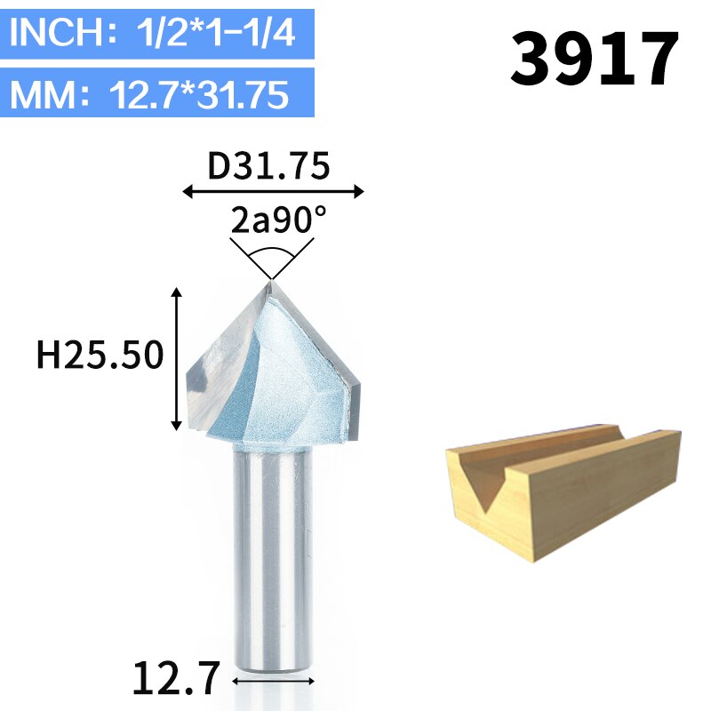 HUHAO 1 Uds 1/2 "1/4" vástago fresas de enrutador de grado Industrial para madera 90 Deg V tipo ranurado cortador de tungsteno herramienta de tallado de carpintería: 3917