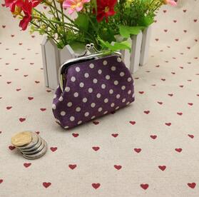 Women Dot Small Coin Purse Clasp Coin Bag Two Metal Button Pocket Coin Pouch Key Credit Card Holder Canvas Fabric: purple