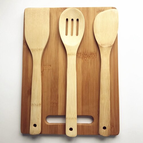 Bamboo Cutting Board with Kitchen Utensils: F