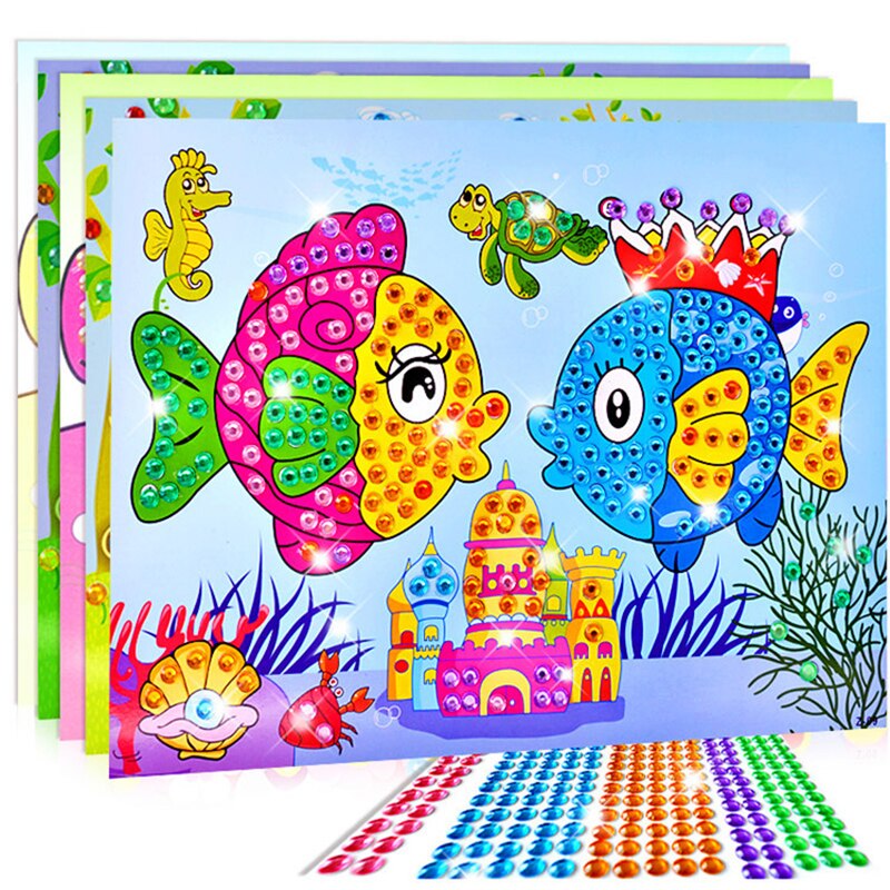 kindergarten lots arts crafts diy toys Cartoon Diamond Sticker Crystal Puzzle crafts kids for children&#39;s toys Fun girl/boy