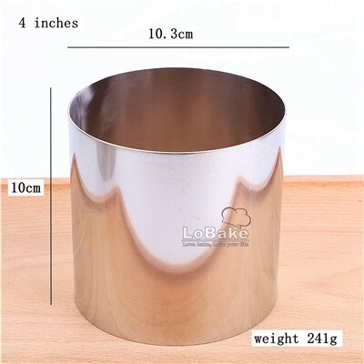Molde de anillo de mousse de acero inoxidable 304 de 10cm de altura, 4, 5, 6, 7, 8, 9, 10 pulgadas, círculo redondo liso, capa para pastel de bodas, DIY: 4 inches