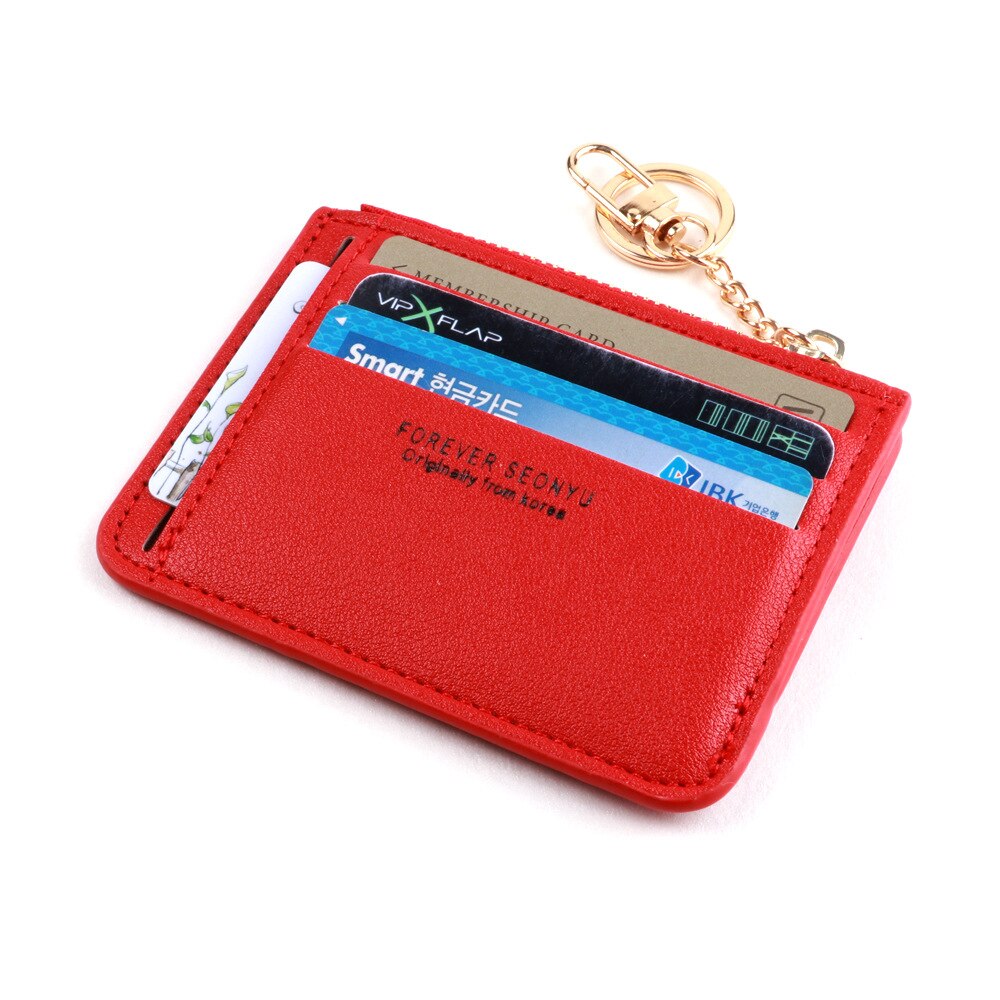 Brand Super Thin Small Credit Card Holder Wallet Women&#39;s Leather Key Chain ID Card Case Slim Female Ladies Mini Coin Purse