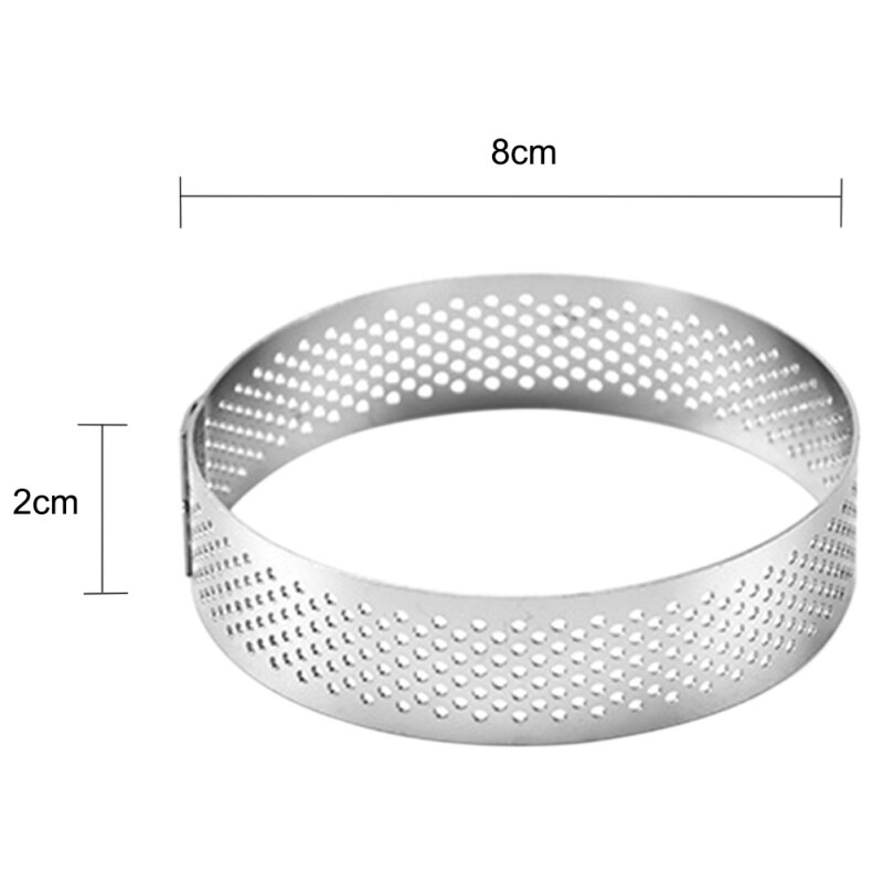 6-10 Cm Ronde Geperforeerde Ademende Mousse Cake Ring non-stick Rvs Cake Ring Cake Tool, ademend Taart Ring: 8cm