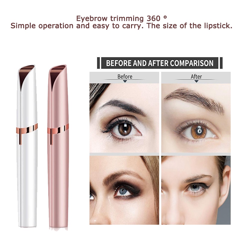Elektrisk øjenbrynstrimmerfjerner makeup smertefri øjenbrynsepilator minibarbermaskine øjenbrynskraber, bærbart ansigtshår
