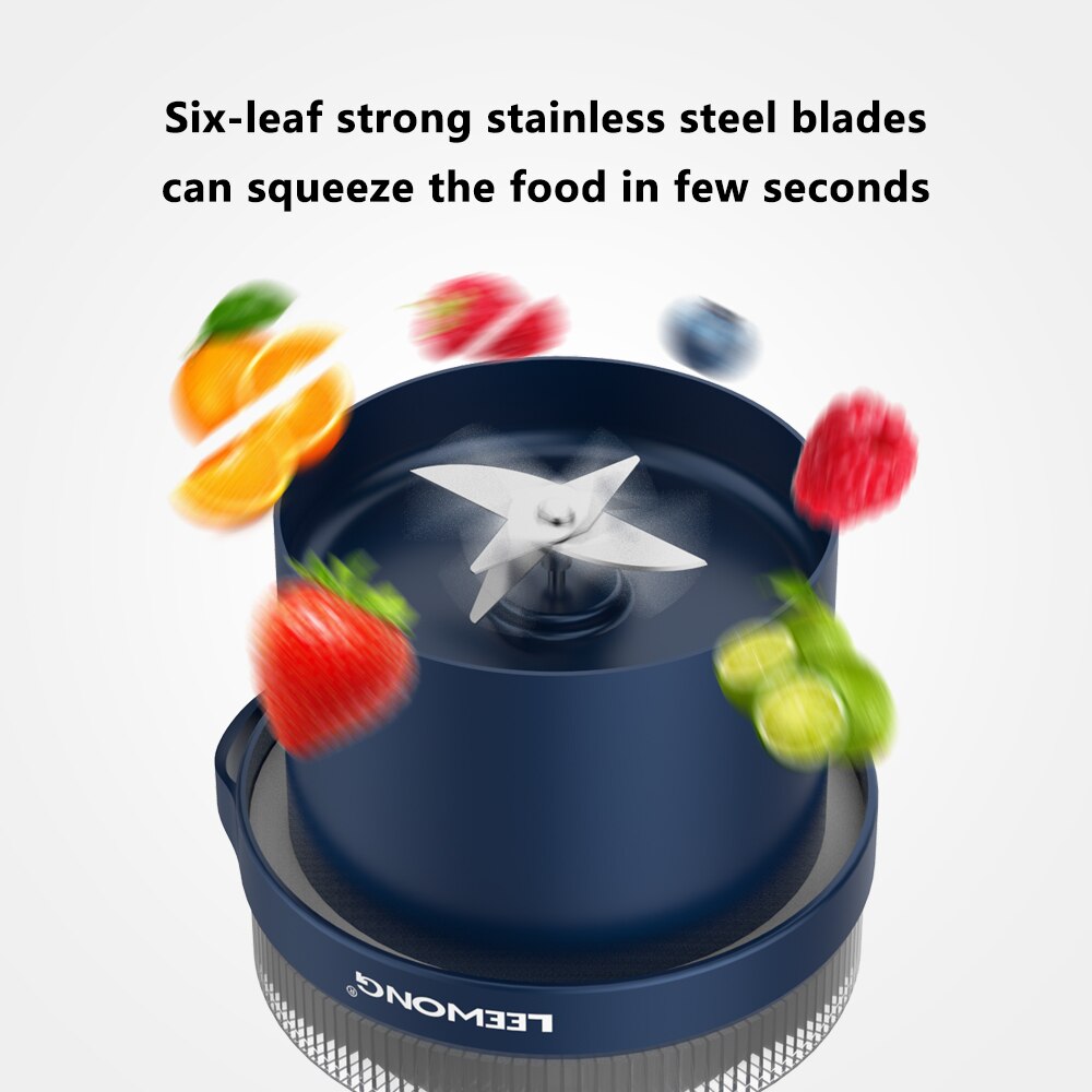 LEEWONG Portable Blender USB Mini Fruit Smoothie Milkshake Juicer Kitchen Travel 350ml Blue