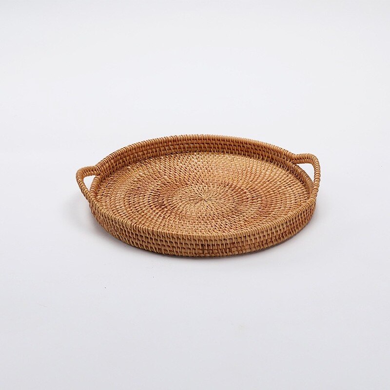 Vietnam Rattan Woven Household Picnic Fruit Plate Snack Storage Basket with Handle Hand-woven Tray Organizer Home Decoration