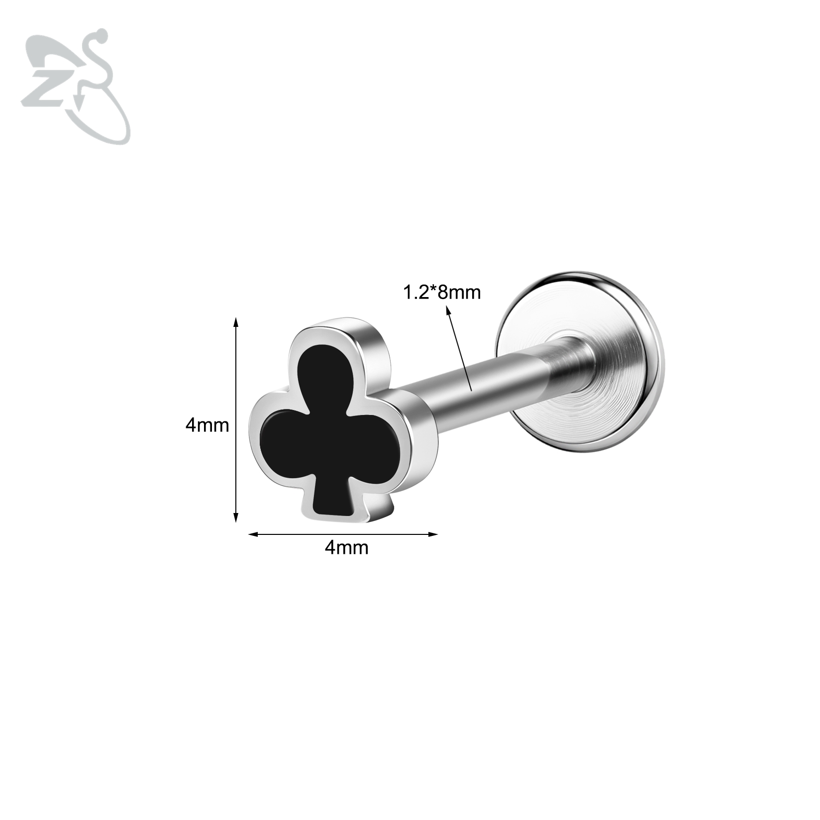 ZS 1 pieza 16G Acero inoxidable Labret labio Piercing pala corazón diamante forma de Club cartílago de la oreja Tragus hélice Piercings 6MM/8MM: PLATEADO