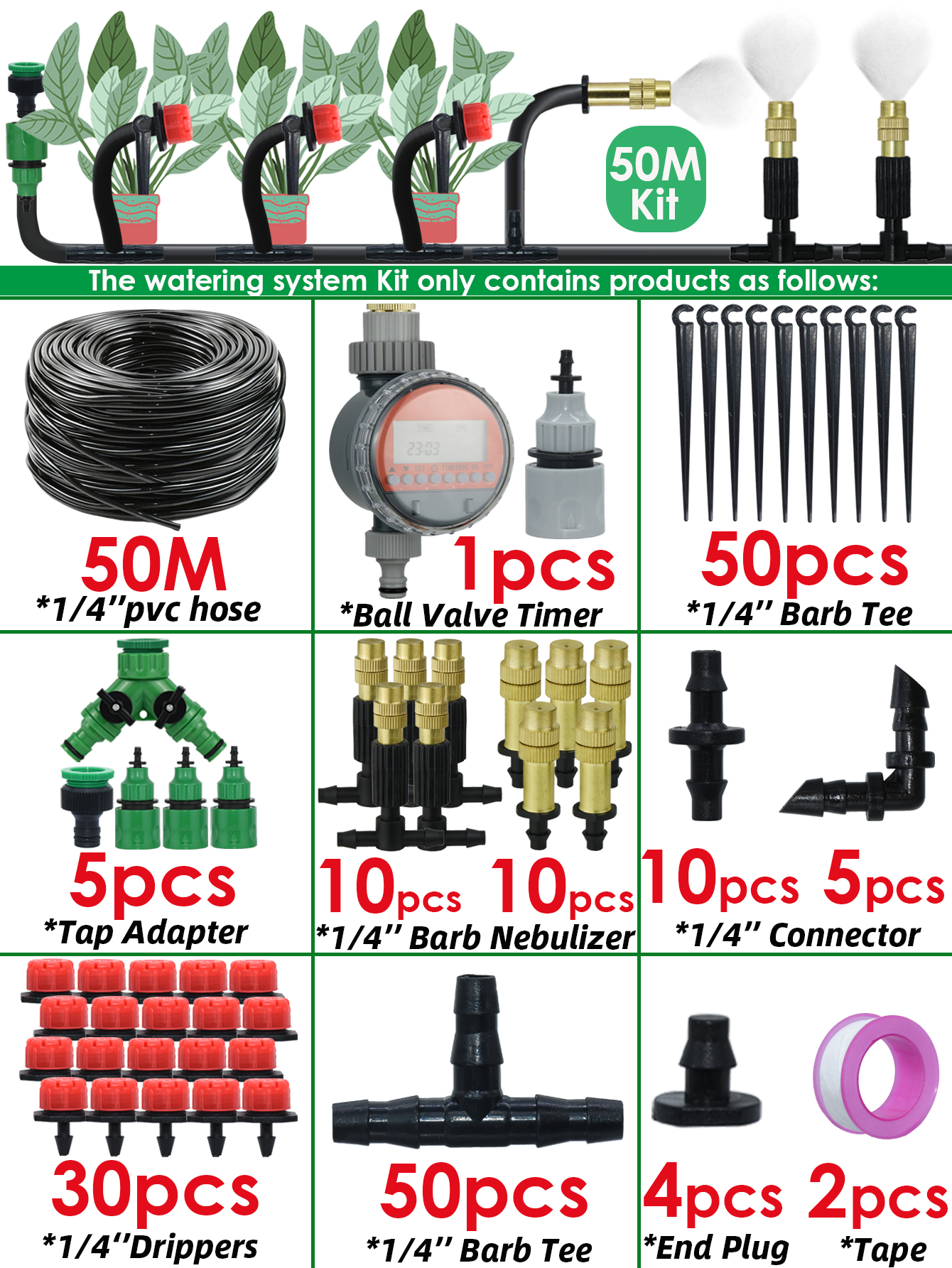 Sprycle 5M-50M Automatic Watering System Kit Garden Micro Drip Irrigation Controller DIY Cooling Mist Spray for Vegetable Flower