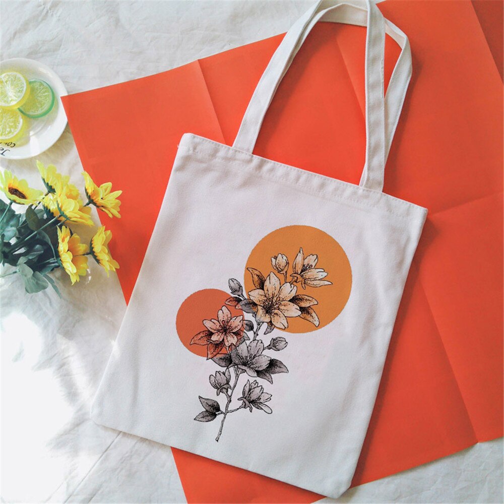 Bouquet Printing Canvas Tote Bag Aesthetic Line Drawing Plant Print Canvas Bags Harajuku Ulzzang Shoulder Bag Handbag