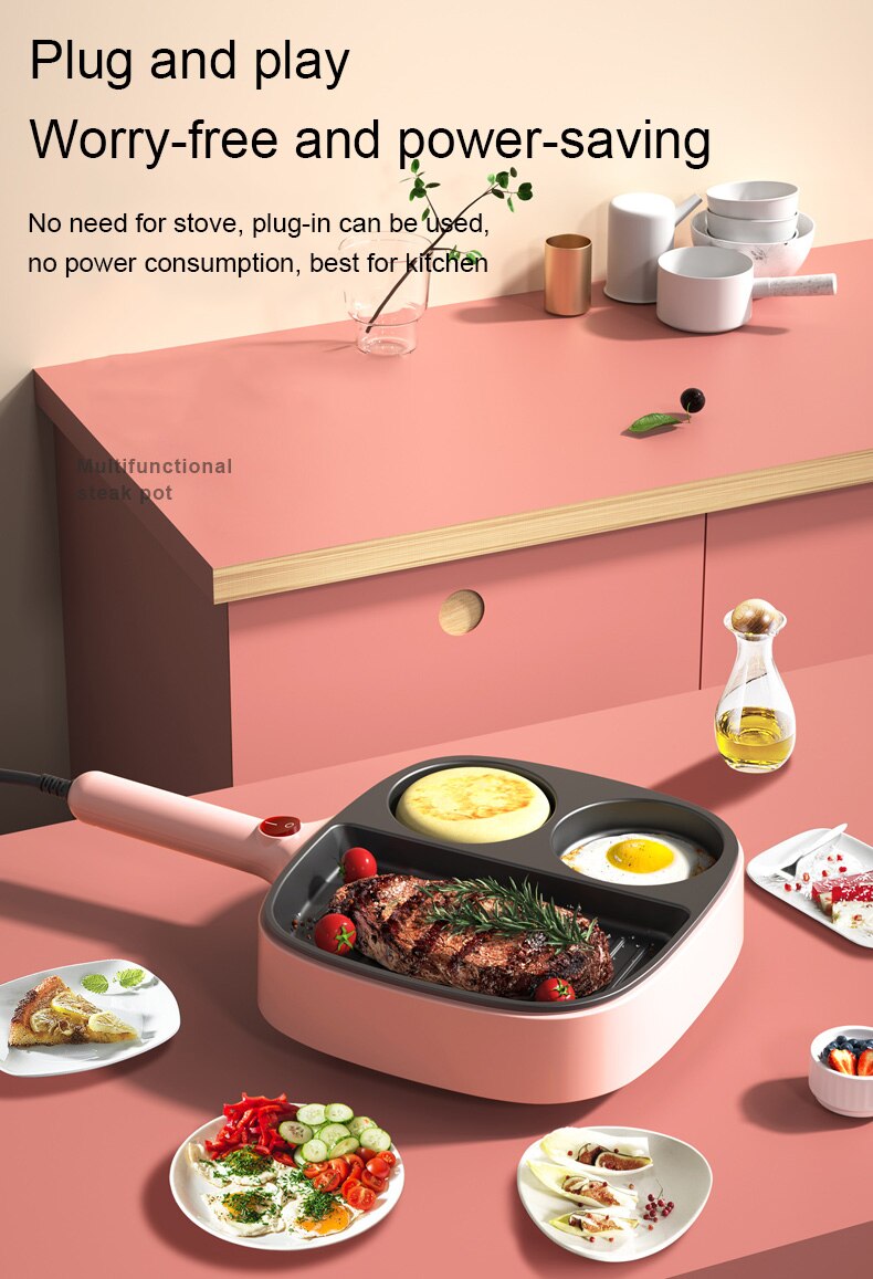 DMWD-sartén eléctrica 3 en 1 multifuncional, antiadherente, sin humo, para carne, huevo, tortilla, Cocina Para salchichas, Mini máquina de desayuno, 220V