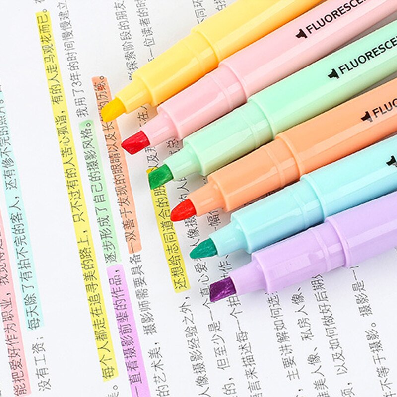 6 Assorted Color Highlighter Pen Set Double Sided ... – Vicedeal
