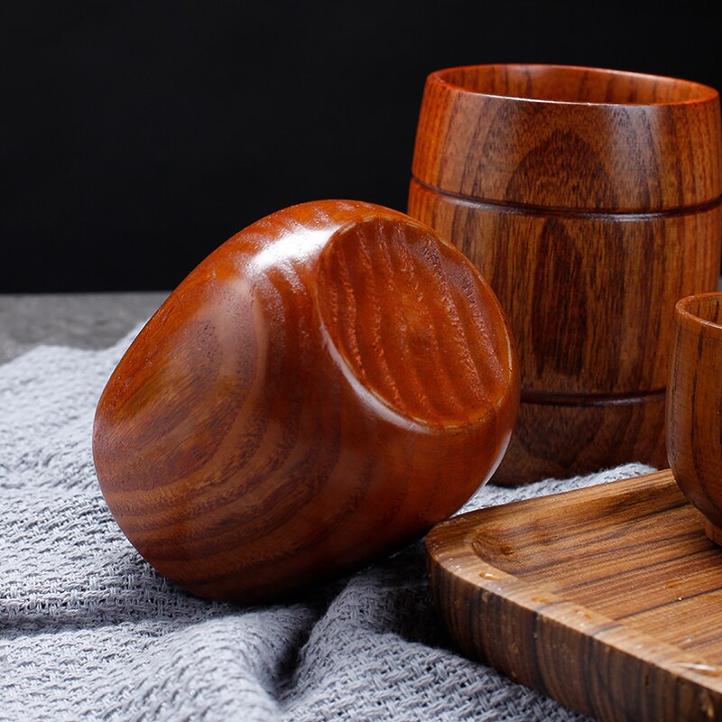 Tasse à thé japonaise en bois massif, 4 pièces, avec isolation thermique, pour eau, hôtel, Restaurant, porte-bière