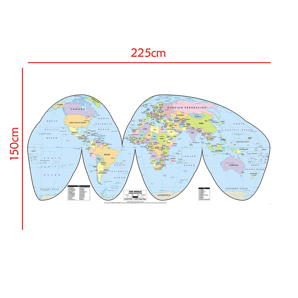 150x225cm The World Map Goode Projection Country Map With Capital Non ...