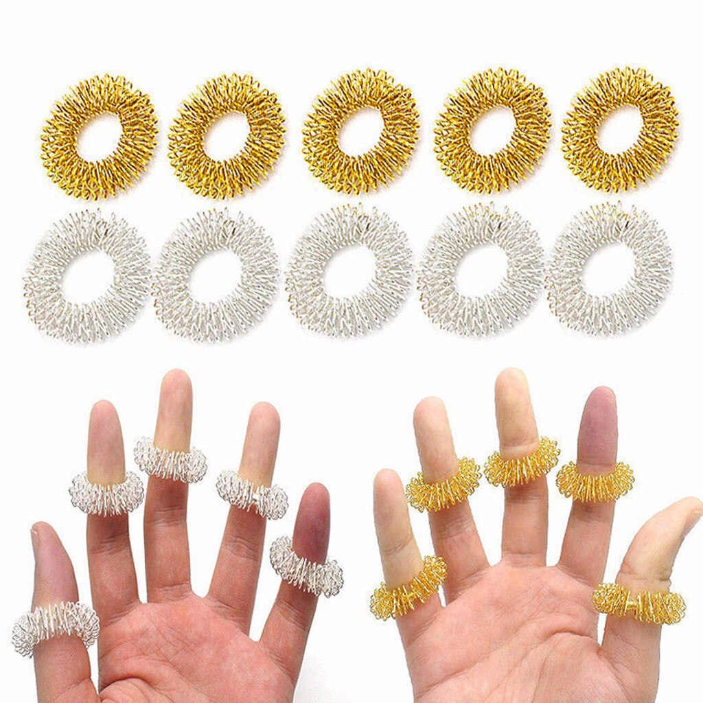 10pcs Stainless Steel Finger Massage Ring Acupuncture Ring Therapy Relax Hand Blood Circulation Pain Relief Health Care Set #W2