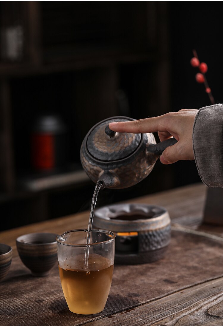 Stoneware Candle Tea Boiling Tea Warmer Handmade Retro Tea Brewing Warm Tea Stove Heating Teapot Thermal Insulation Base