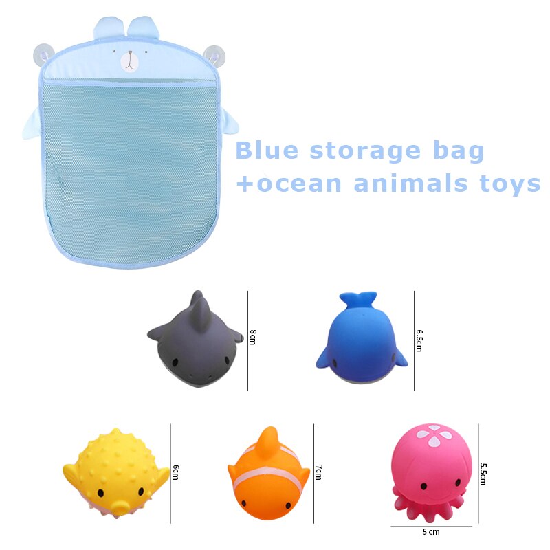 Baby Bathroom Bath Toys Organizer Storage Bag Basket Net Bathing Pool Interactive Toy Water Shower Set For Kids Children: Blue x Ocean