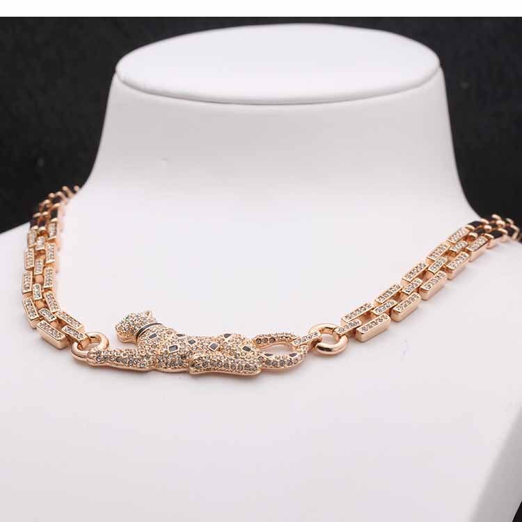 Leopard Halskette Strass Kopf Leopard Halsketten Anhänger Jahrgang retro halskette Frauen Schmuck