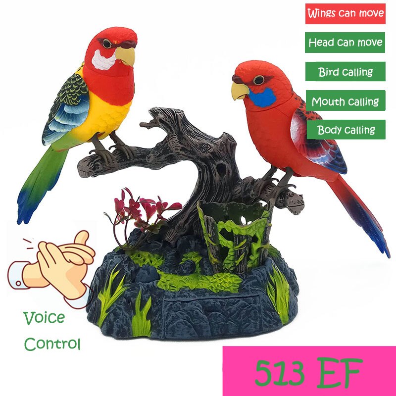 513 Birds Toy Electric Sounding Bird Voice Control Toy Cage Ornament Electric Artificial Birds Toy Singing Birds Home Garden D