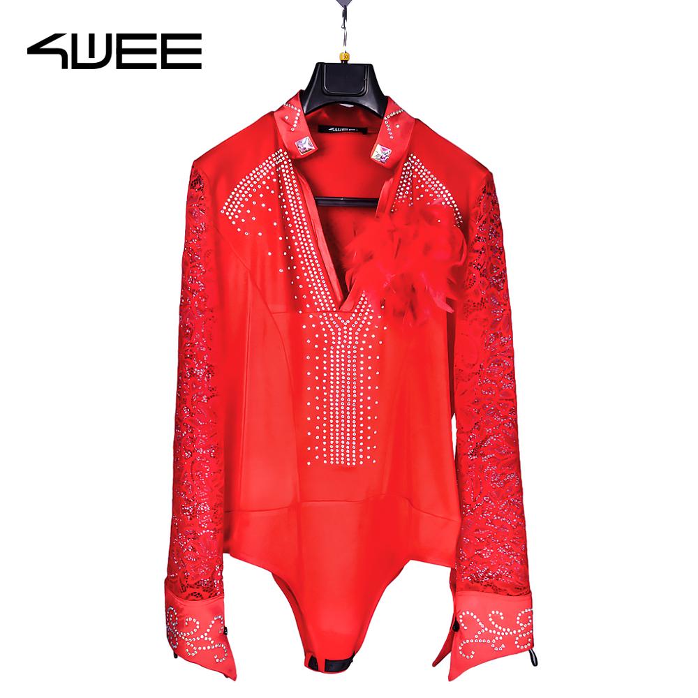 Ballroom Latin Dance Shirts Male Black Long Sleeve Lace V Collar Shirt Men Samba Cha Cha Dancing Tops Performance Wear