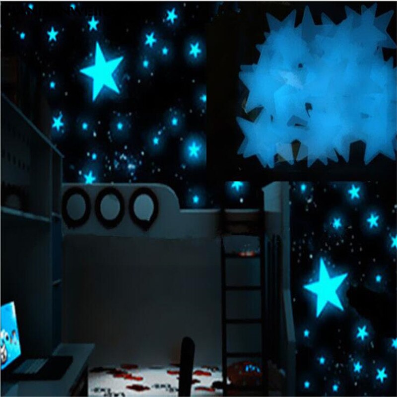 100 Pcs 3D Donkerblauw Gloeiende Ster Muursticker Lichtgevende Sticker Fluorescerende Sticker Kinderkamer Kleur Home Decoratie 3 cm