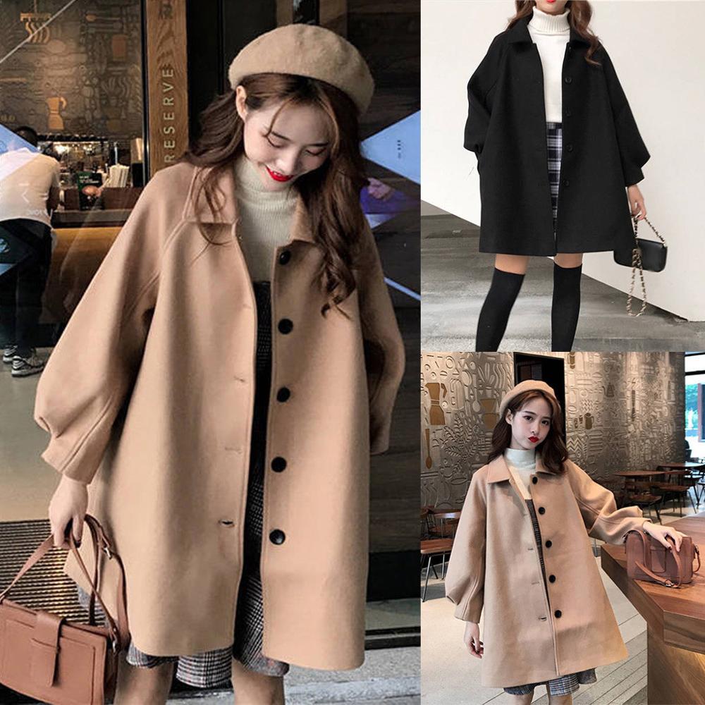 Women Coat outerwear winter clothing warm woolen blends female elegantBreasted woolen coat