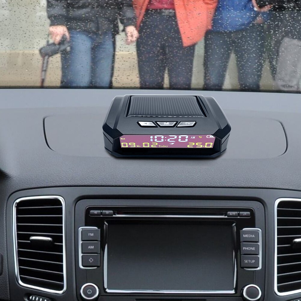 Reloj Digital portátil Solar del coche con LCD Fecha de hora indicador de la temperatura para coche Panel Metro pantalla accesorios de Interior de coche