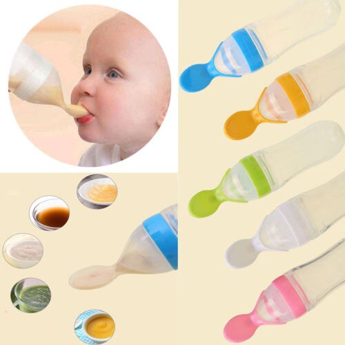 90ml dejlige baby sikkerhed silikone spædbarn silikone fodring med ske føder mad ris kornflaske for det bedste