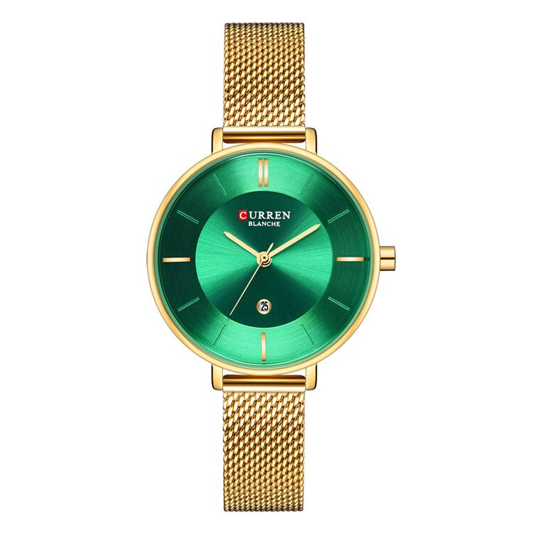 Mooie Vrouwen Horloge Dunne Quartz Bangle Horloge Voor Vrouwen Rvs Horloge Dames Jurk Klok Vrouwelijke: gold green