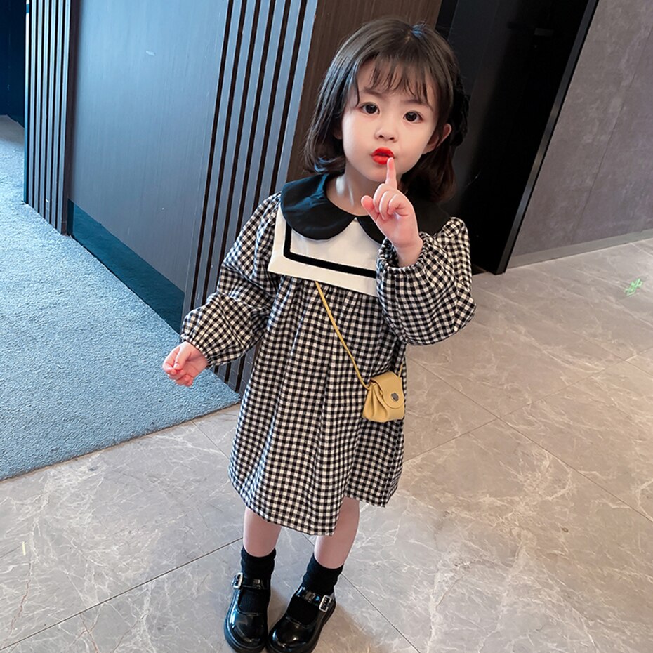 Toddler Girls Dress Plaid Pattern Girls Party Dress stile Casual abiti per bambini primavera autunno abbigliamento per ragazze