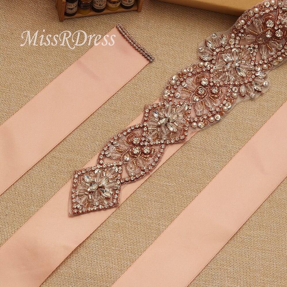 Missrdress Steentjes Wedding Riem Sash Hand Kralen Bridal Belt Rose Gold Crystal Bridal Sash Voor Wedding Party Jurken JK827