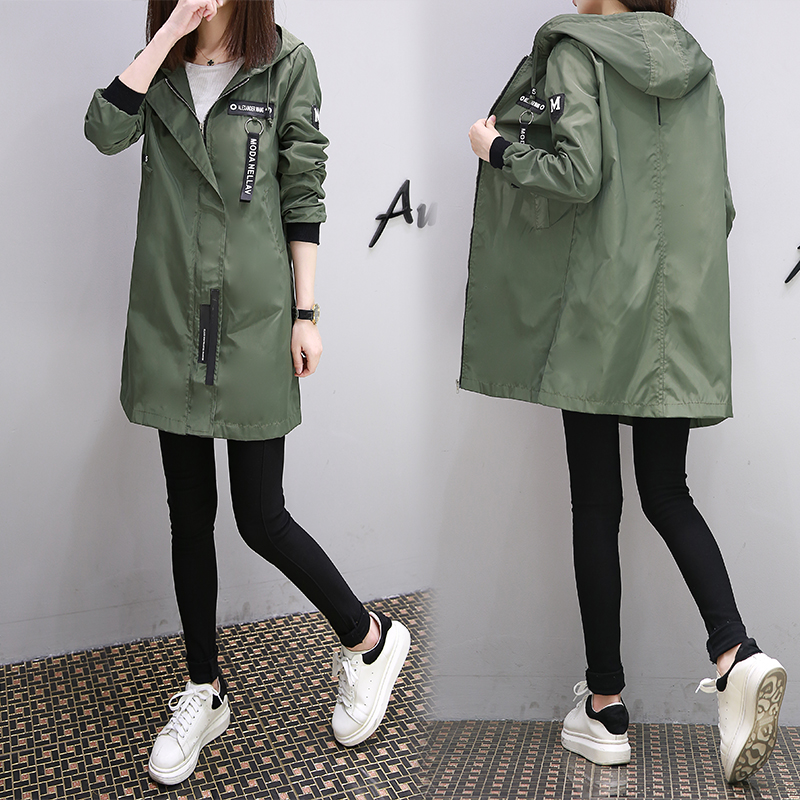 Trench-coat décontracté à manches longues et capuche pour femme, style militaire, mi-long, vert armée, casaco  lm028, printemps-automne