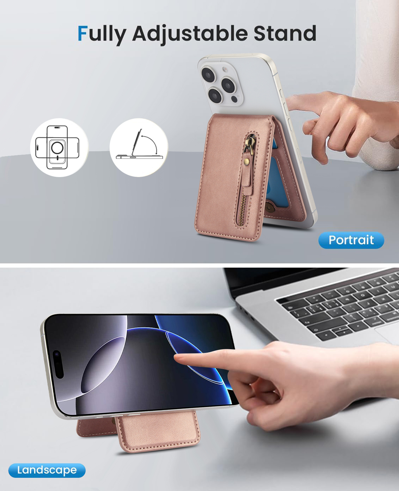 Magnetisk kortholder med glidelås, lommebok med vertikal åpning til magsafe, til iphone 16 pro max , 15 14 12, 13 deksel, tilbehør, veske