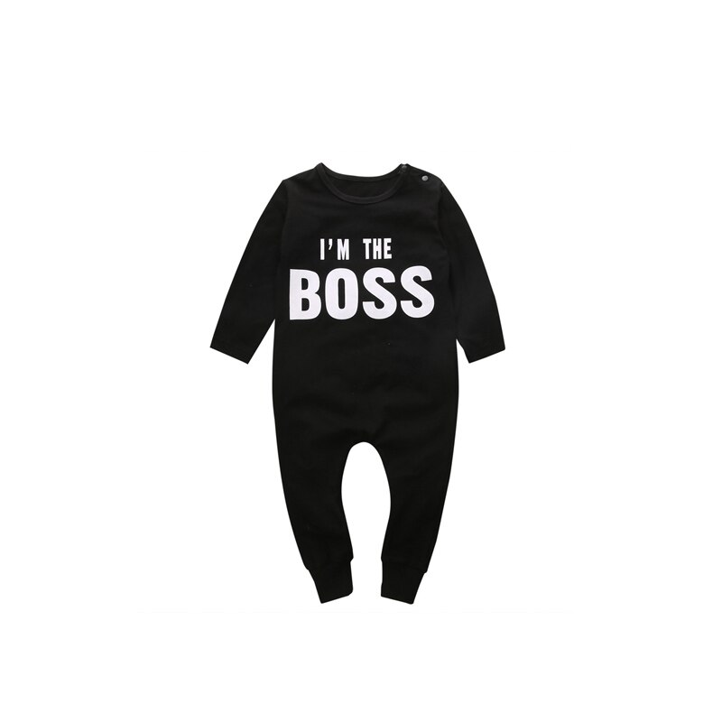 Actieve Casual Peuter Baby Jongen Katoen Lange Mouw O-hals Bedekt Knop Brief Zwart Romper Jumpsuit Outfit Herfst 0-24 M