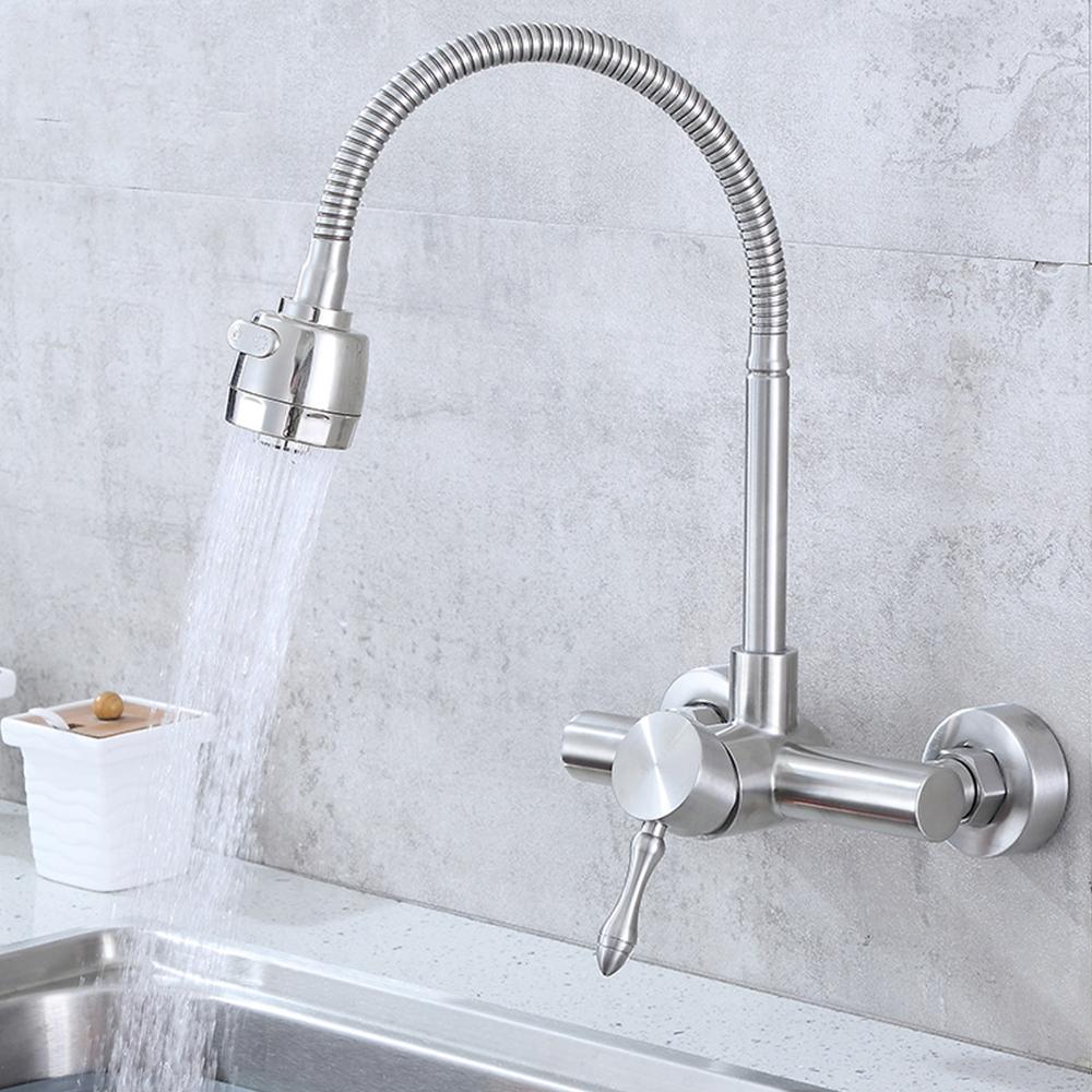 Wall Mounted Stainless Steel Brushed Single Universal Pipe Kitchen And Cold Water Faucet Sink