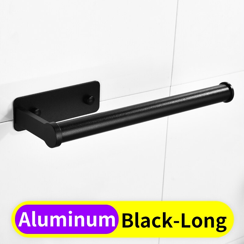 Toiletpapirholder sort aluminium badeværelse toiletrulle papirholder vakuum vægmonteret køkkenpapirholder serviet håndklædeholder: Sort-lang