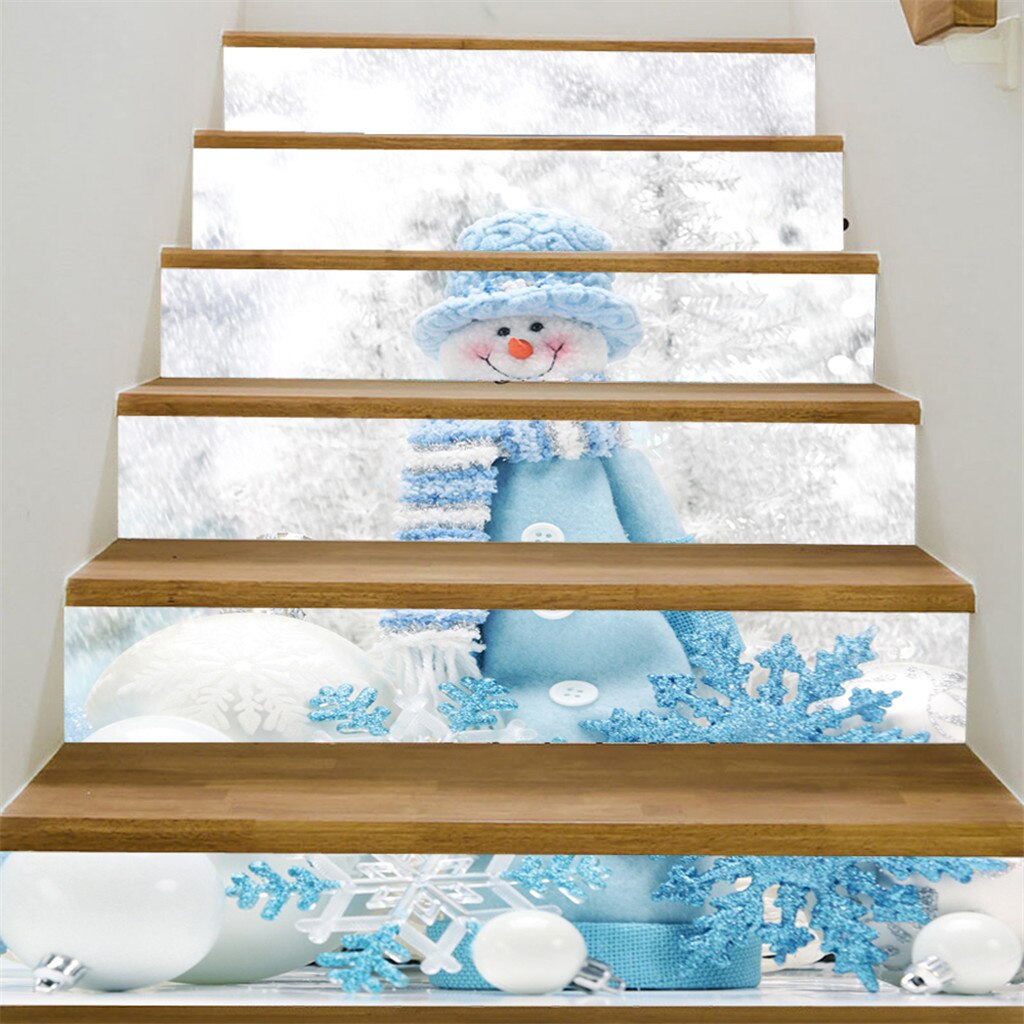 40#  jul 3d simulering trappemærkat vandtæt vægmærkat diy hjemindretning julemanden trappemærkater gulv trappestok: E