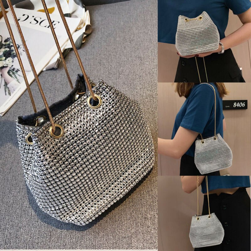 Brand Style Ladies Rhinestone Bucket Shape Evening Party Storage Totes Shoulder Bag Hand Bag
