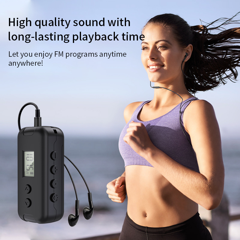 Ricevitore radio FM portatile 64-108MHZ con display LCD Display dell'ora dell'auricolare da 3,5 mm 2 * Alimentatore AAA per camminare e fare jogging
