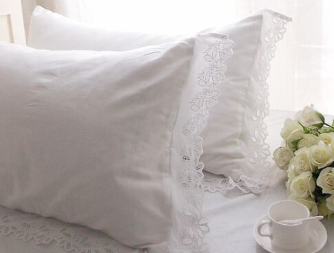 Prinsesse rent hvidt dobbelt lag blonder flounced bomuld bryllup rent bomuld sengetøj pudebetræk pudebetræk: Pt006