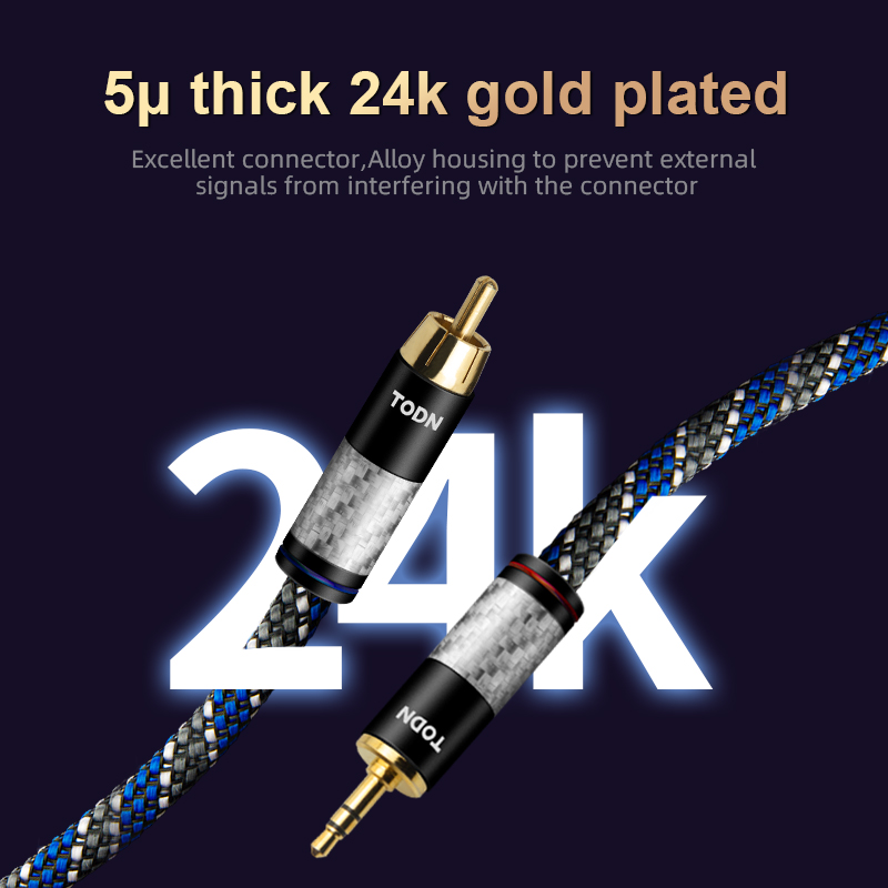 TODN 3,5 mm jack do kabla audio 2RCA OFC aux do rca HIFI stereo do wzmacniacza, telefonu komórkowego, komputera, audio stacjonarnego