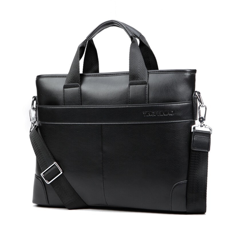 bureau porte-documents PU cuir sac à main homme ordinateur pochette d'ordinateur grand solide sac de messager décontracté homme fourre-tout: Black