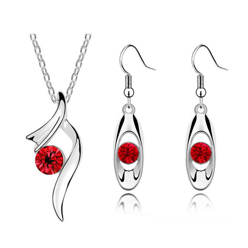 Quaity Aaaa + Strass Hanger Ketting Oorbellen Mode-sieraden Set Bridal Party Lover Meisjes: red