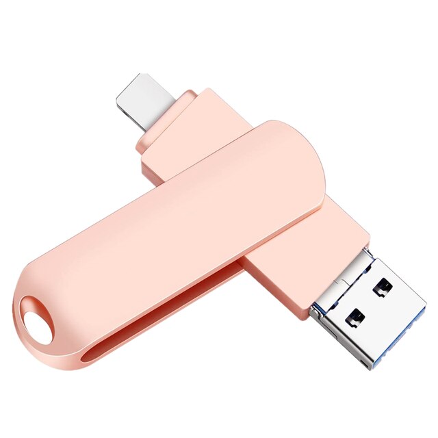 Metalowy dysk Flash Usb OTG 256GB 128GB 64GB 32GB 16GB dla iPhone 3 w 1 błyskawica HD USB Flash 3.0 Pendrive Cle dysk pamięci na Ky: 256GB / Różowy