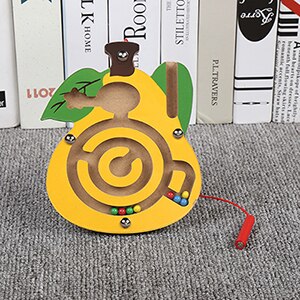 Children Magnetic Maze Toy Kids Wooden Puzzle Game Toy Kids Early Educational Brain Teaser Wooden Toy Intellectual Jigsaw Board: Yellow Pear