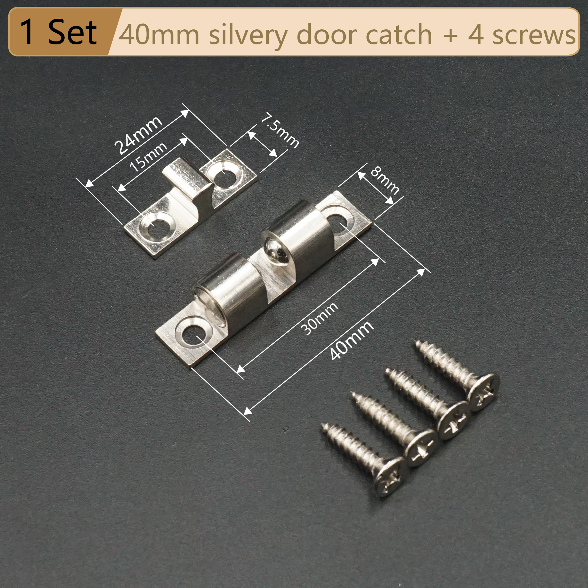Cabinet Door Catch Solid Brass Adjustable Spring Ball Latch Furniture Door Closer with Free Screws 40mm/50mm/60mm/70mm: Orange
