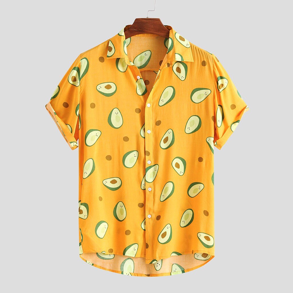 Couleur fluorescente hommes chemise été respirant hawaïen chemise Camisa Masculina décontracté homme avocat imprimé grande taille Streetwear